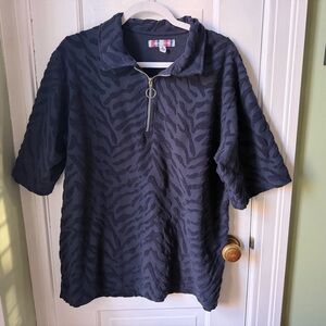 Urban Outfitters Navy Textured Zebra Half-Zip Polo Shirt Mens Size Medium